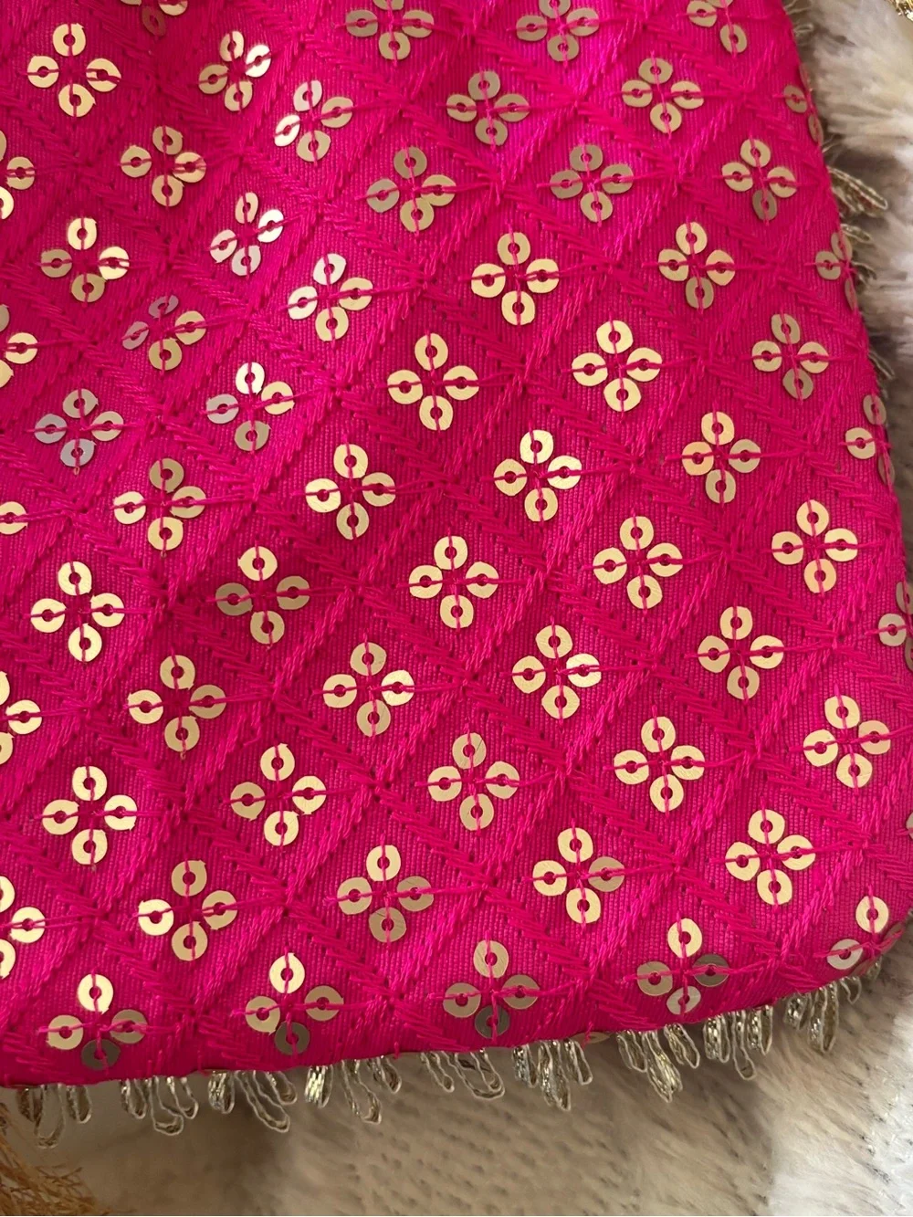 Ethnic Indian Wear Hot Pink Embellished Evening Potli with Gold Tassels